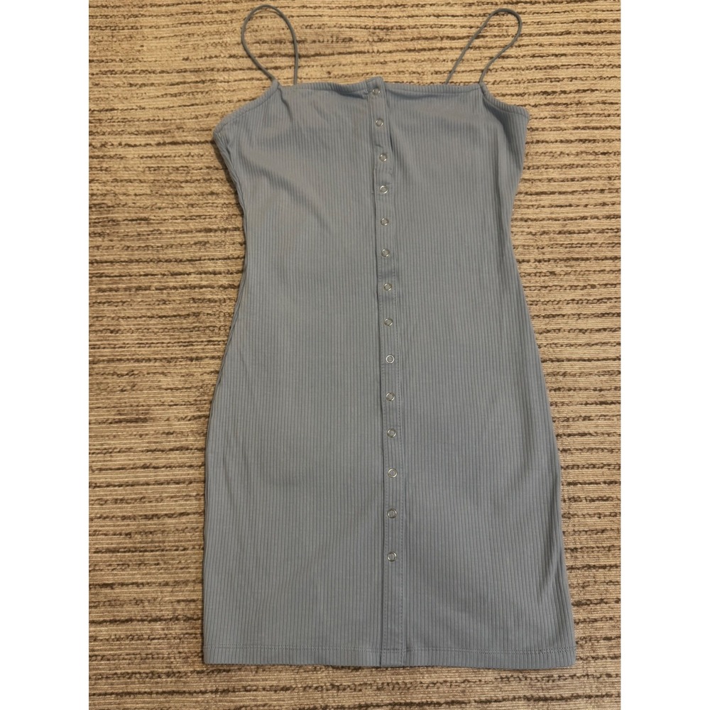 Love Tree Blue Ribbed Snap Button Front Bodycon Mini Dress Small Sleeveless
